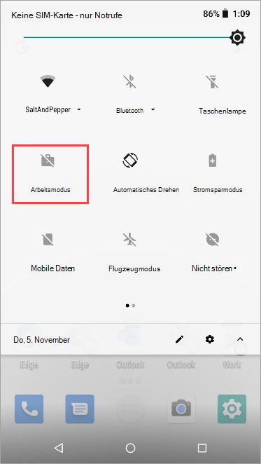 Screenshot des Symbols für den inaktiven Arbeitsmodus in den Nexus 5X-Schnelleinstellungen.