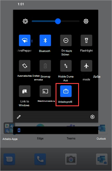 Screenshot des aktivierten Arbeitsprofilsymbols in den Surface Duo-Schnelleinstellungen.