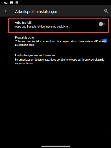 Screenshot des in den Surface Duo-Geräteeinstellungen deaktivierten Umschaltschalters 