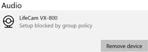 Die Kamera wird durch eine Gruppenrichtlinienmeldung auf einem Windows-Gerät blockiert.