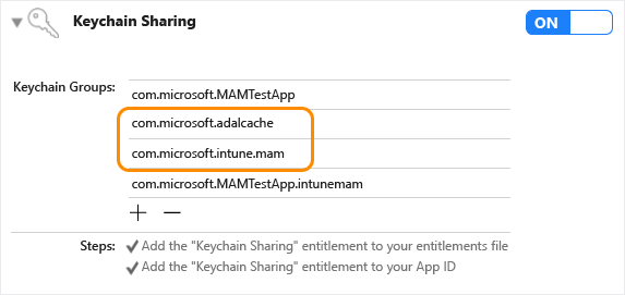 Intune App SDK iOS: Keychain-Freigabe