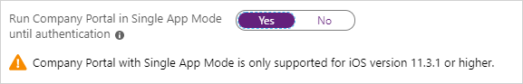 Screenshot mit der Option „Run Company Portal in Single App Mode“ (Unternehmensportal im Einzelanwendungsmodus ausführen)