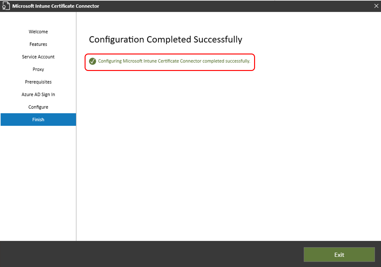 Erfolgreiche Konfiguration des Zertifikatconnectors