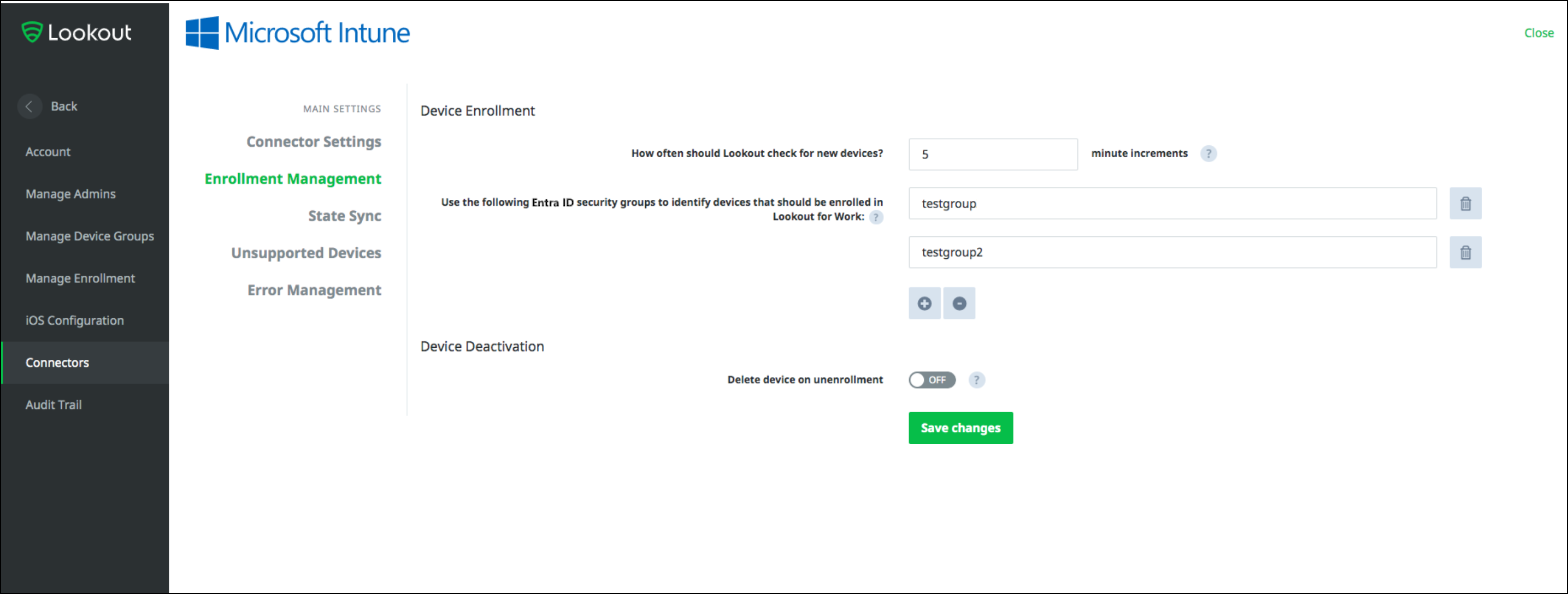 Screenshot der Seite „Intune Connector-Registrierung“