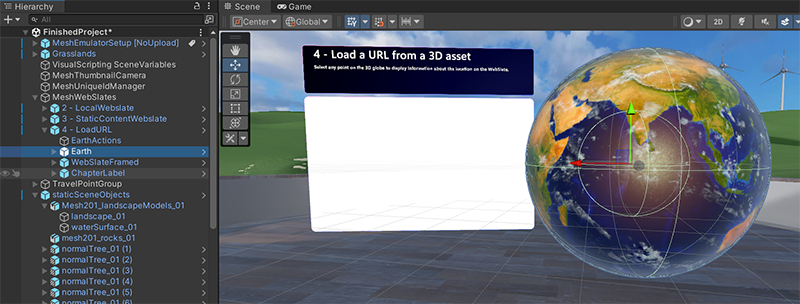 Screenshot einer Earth Prefab-Instanz im Mesh 101-Lernprogramm.