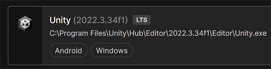 Screenshot der erforderlichen Version von Unity.