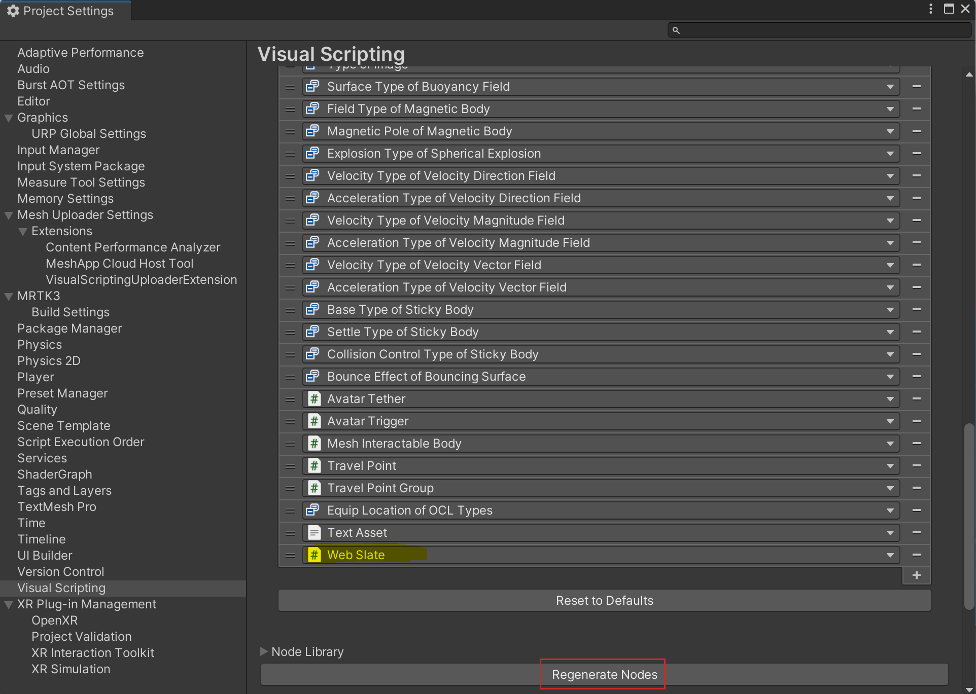 Screenshot von WebSlate aus dem Assemblymenü in Unity.