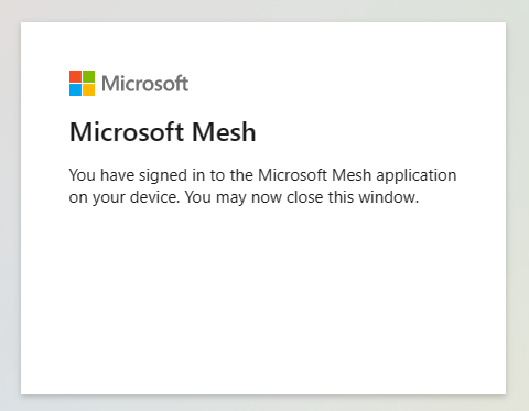 Screenshot der Mesh-Startseite beim Überprüfen des Quest-Geräts auf Ihrer Microsoft-Webseite