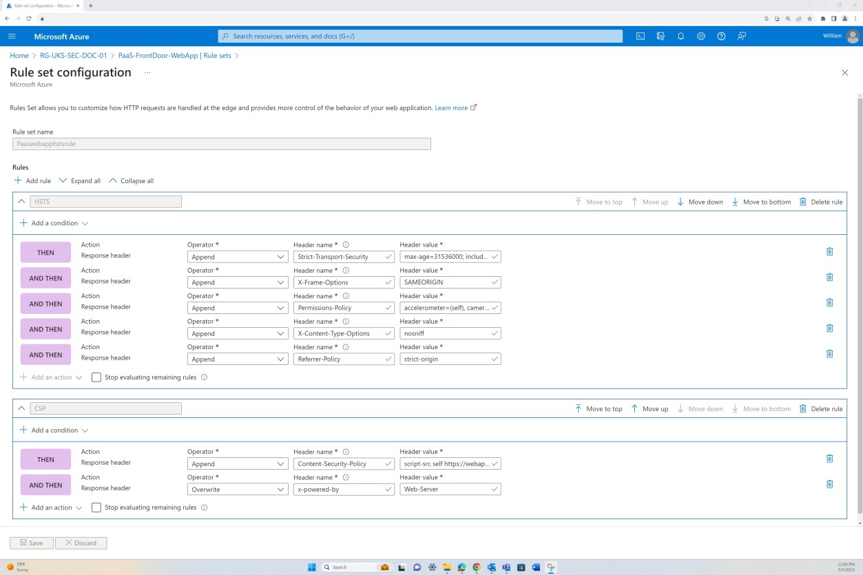 Azure Front Door-Konfigurationseinstellungen