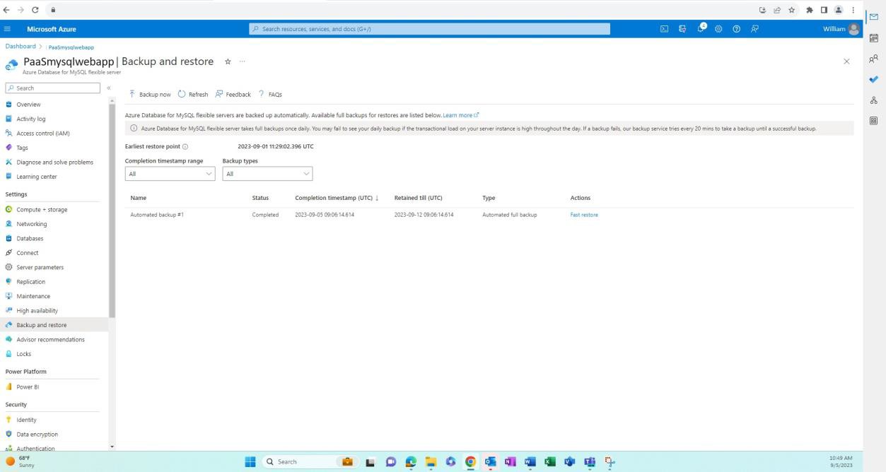 Azure Backup- und Wiederherstellungseinstellungen.