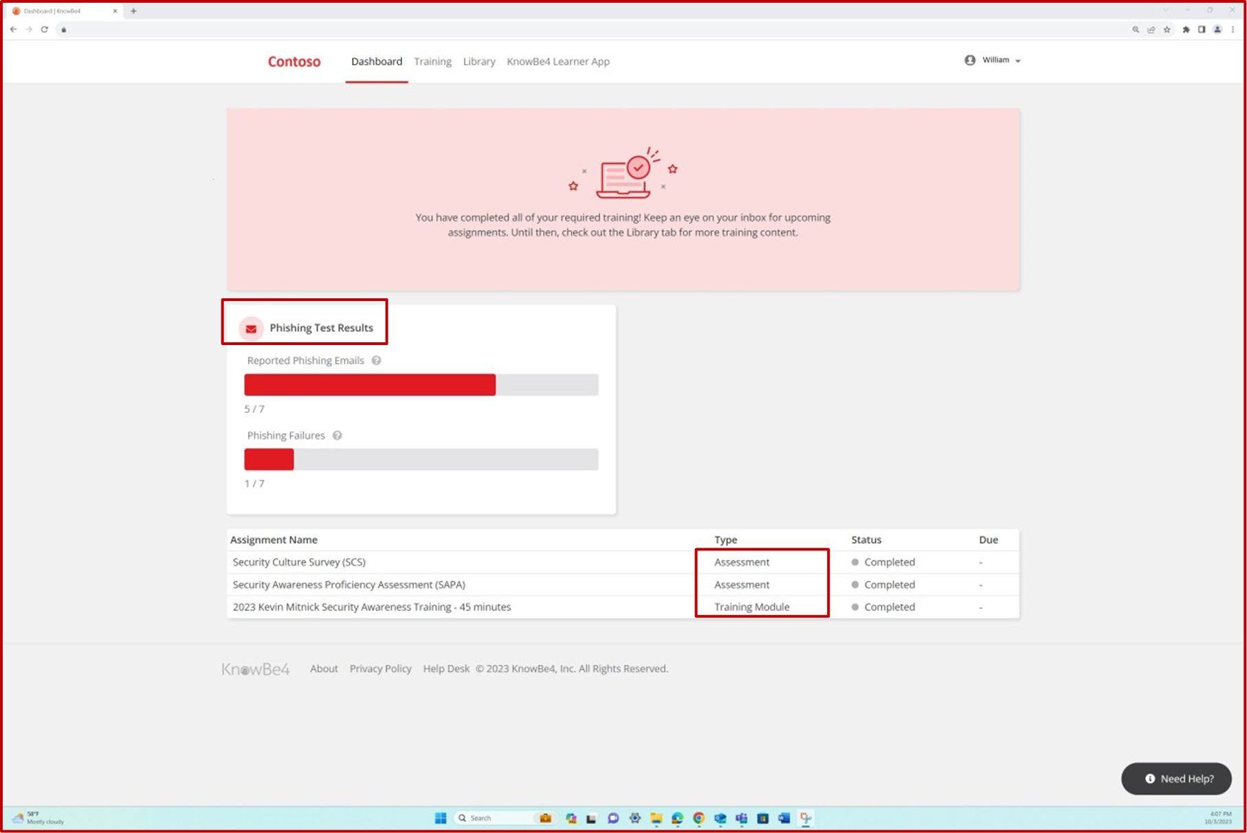 Dashboard mit Trainingssimulationen.