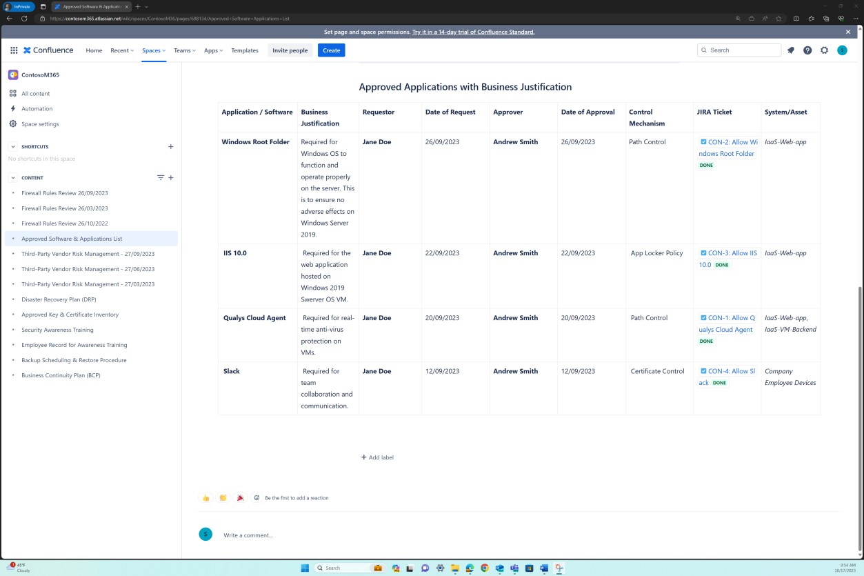 Ein Dashboard mit Details zu genehmigter Software und Anwendungen.