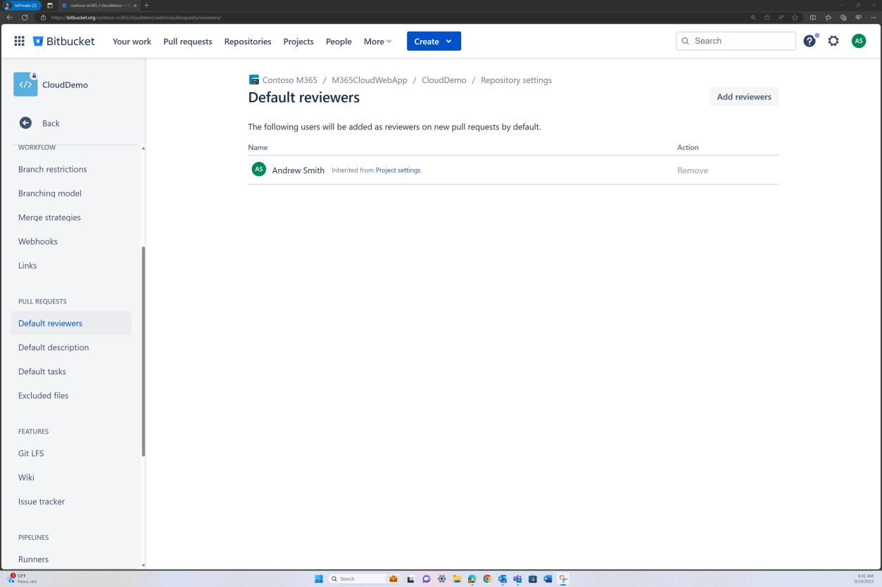 Dashboard für Bitbucket-Branchrichtlinien.