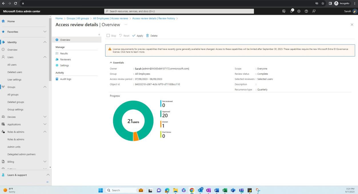 Microsoft Entra Admin Center-Zugriffsüberprüfungen.