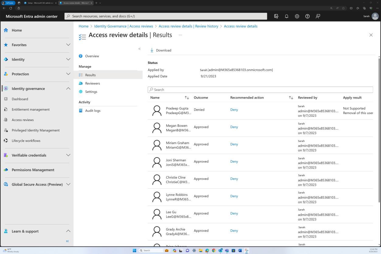 Microsoft Entra Admin Center-Zugriffsüberprüfungen.