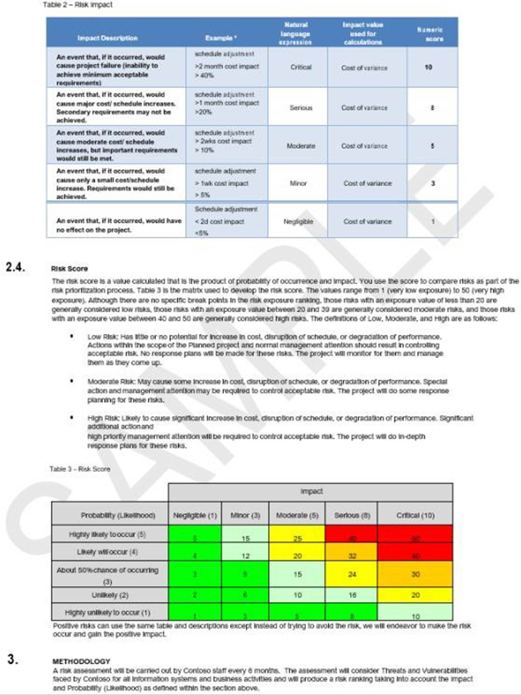 Dokument des Contoso-Risikomanagementplans.