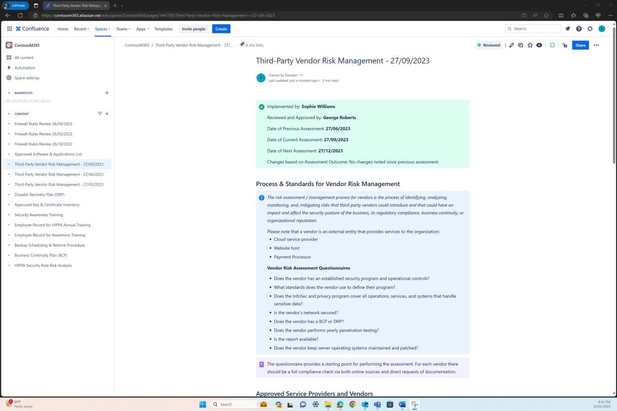 Seite zum Risikomanagement von Confluence Drittanbietern.