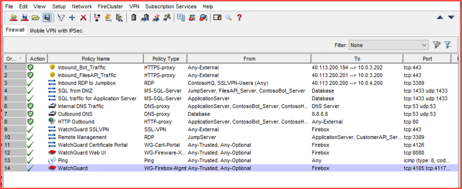 Screenshot von drei Eingehenden Regeln, die jeweils die NAT für die Subnetze 10.0.3.x und 10.0.4.x zeigen, bei denen es sich um die DMZ-Subnetze handelt