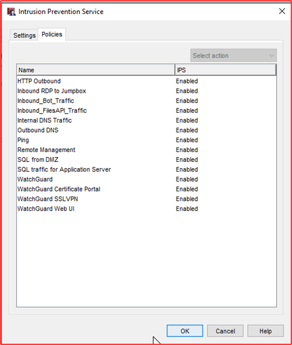 IDPS wird für alle Regeln der WatchGuard Firewall konfiguriert.