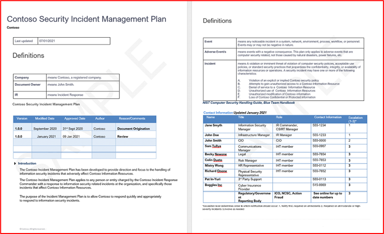 Screenshot: Beginn des Plans zur Reaktion auf Vorfälle von Contoso