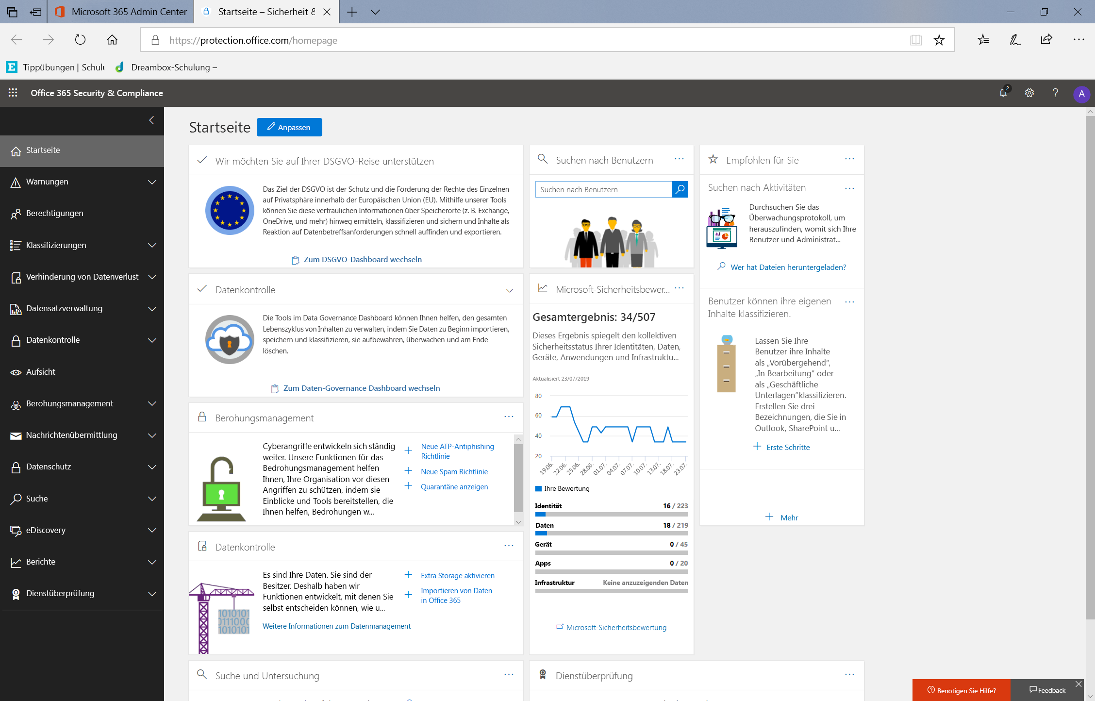 Konfigurieren von Administratoreinstellungen – Compliance Center.