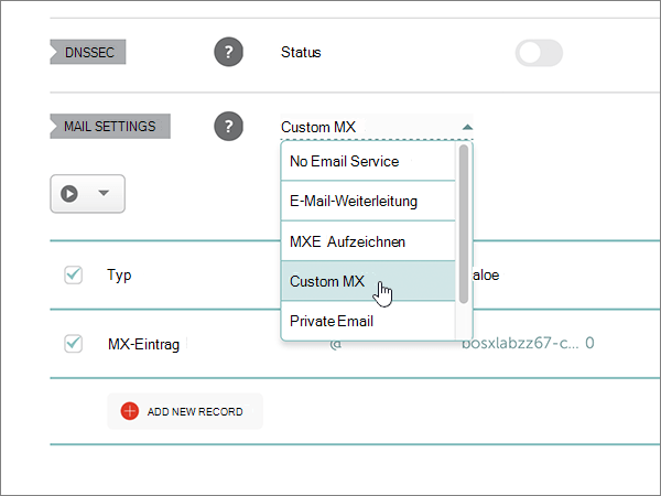 Wählen Sie Benutzerdefinierte MX aus.