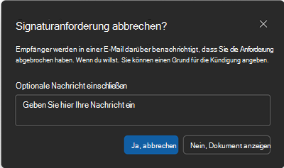 Screenshot des Bestätigungsbildschirms zum Abbrechen einer Signaturanforderung.