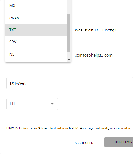 Wählen Sie in der Dropdownliste Typ die Option TXT aus.