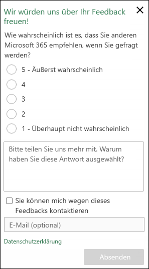 Screenshot: Beispiel für eine produktinterne Feedbackanforderung