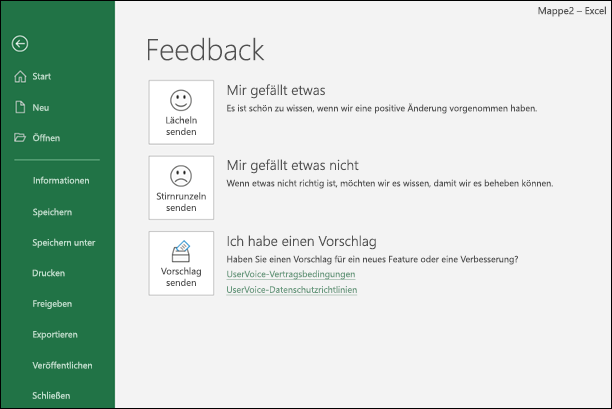 Screenshot: Beispiel für produktinternes Feedback