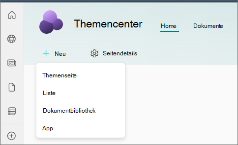 Screenshot der Startseite des Themencenters mit ausgewählter Option 