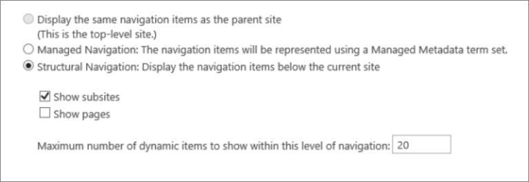 Strukturelle Navigation mit ausgewählter Option 