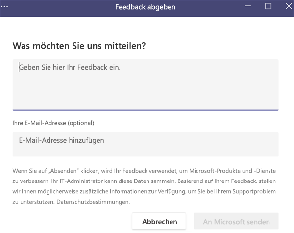 Screenshot: Beispiel für produktinternes Teams-Feedback