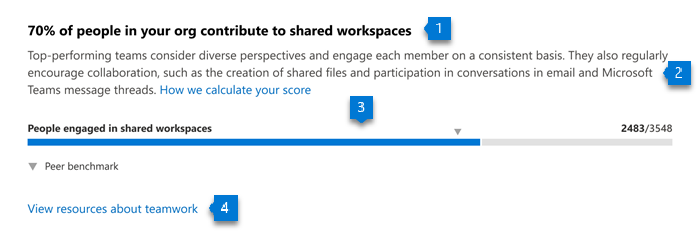 Diagramm mit primären Einblicken in die Teamarbeitsbewertung.