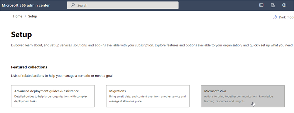 Screenshot der Karte für das Microsoft Viva-Setup.