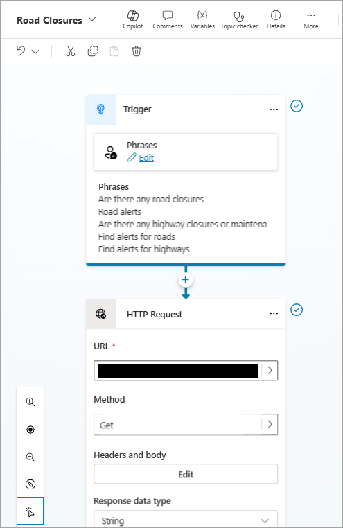 Screenshot, der den Beginn der Themenverfolgung auf der Registerkarte „Themen“ nach dem Auslösen des Themas „Autobahnwarnmeldungen“ zeigt.