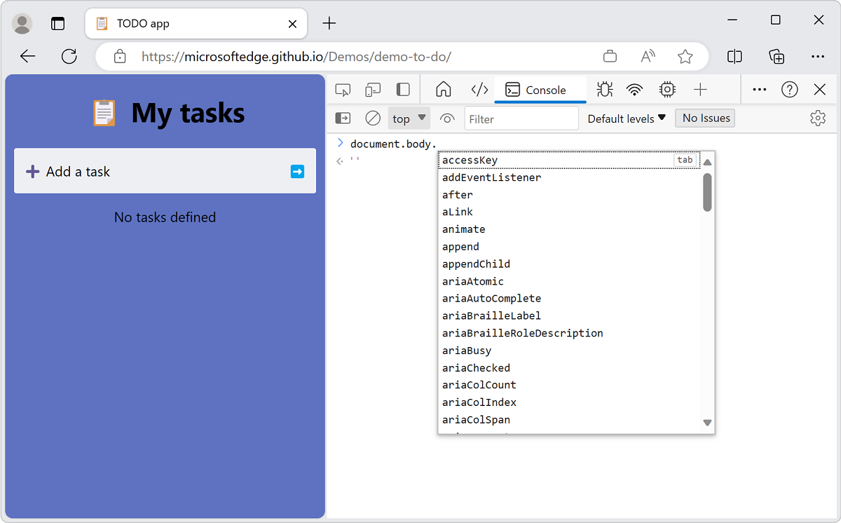 Automatische Konsolenvervollständigung von JavaScript-Ausdrücken