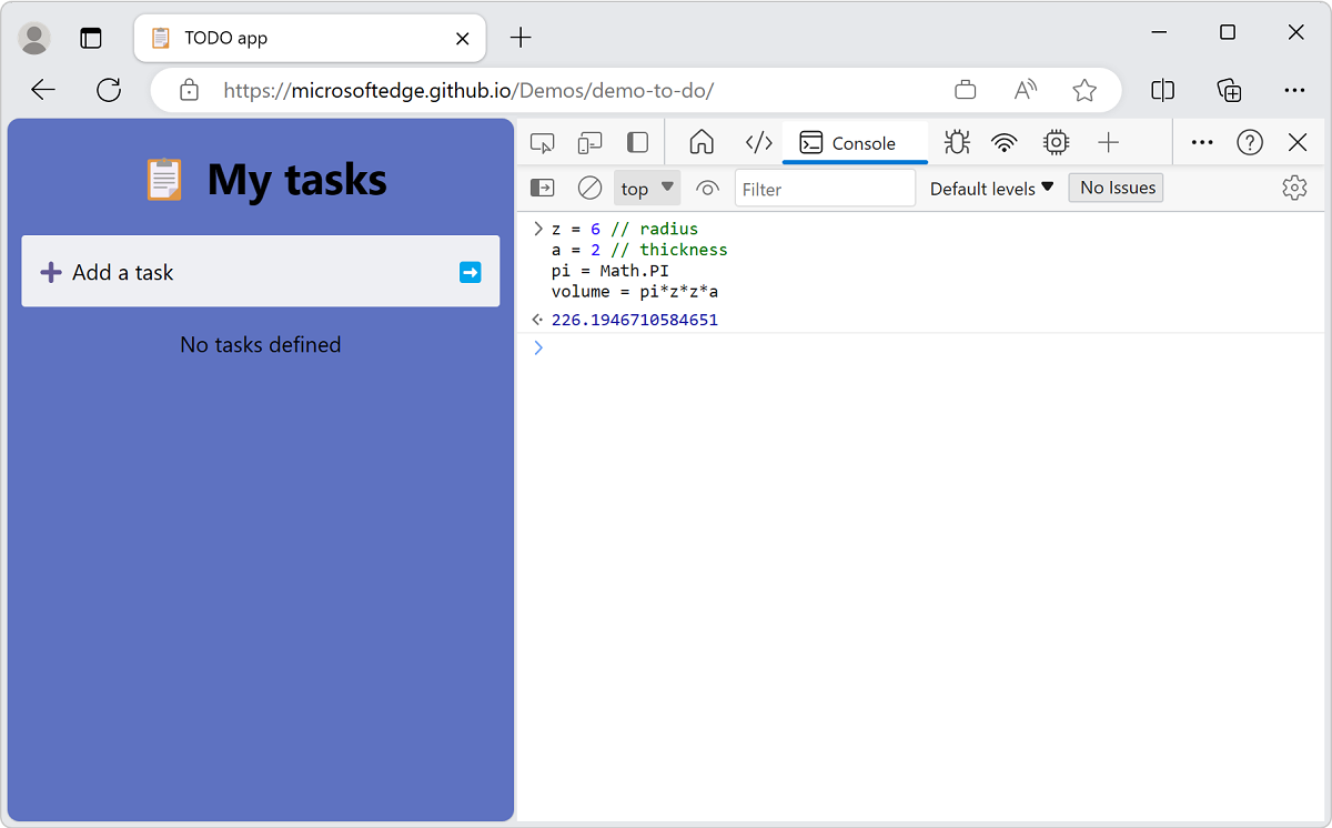 Drücken Sie UMSCHALT+EINGABETASTE, um mehrere JavaScript-Zeilen zu schreiben. Der resultierende Wert wird ausgegeben.