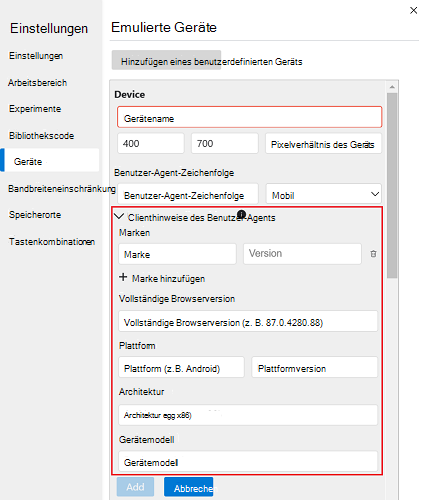 Festlegen von Clienthinweisen für Den Benutzer-Agent