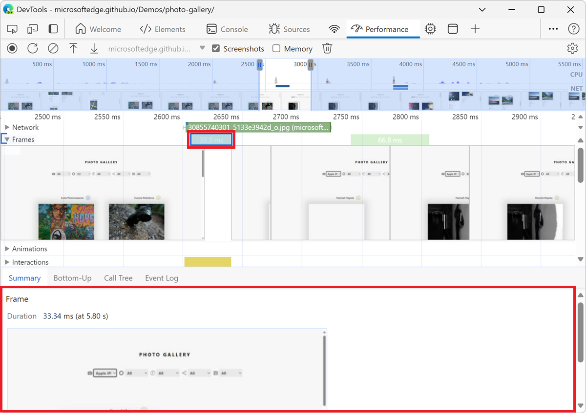 Anzeigen eines Frames auf der Registerkarte 