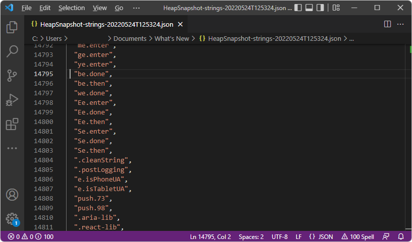 Zeichenfolgen aus dem Heap-Momentaufnahme in der JSON-Datei