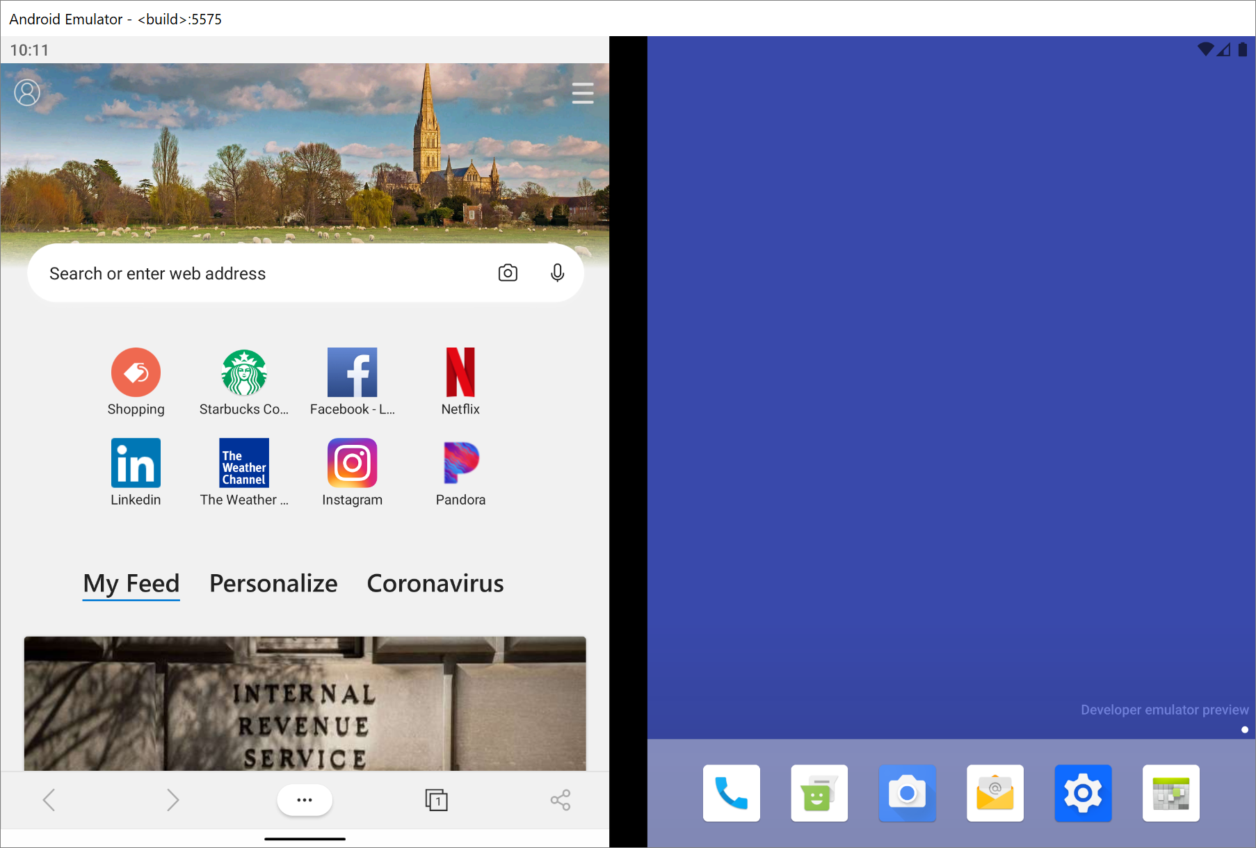 Die Microsoft Edge-App im Surface Duo-Emulator