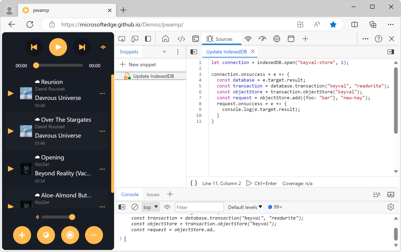 Verwenden eines Codeausschnitts für die Interaktion mit IndexedDB