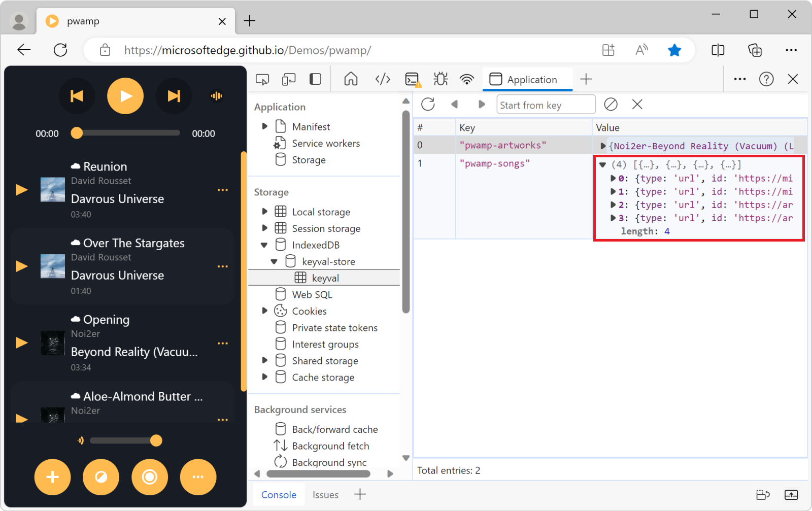 Anzeigen eines IndexedDB-Werts