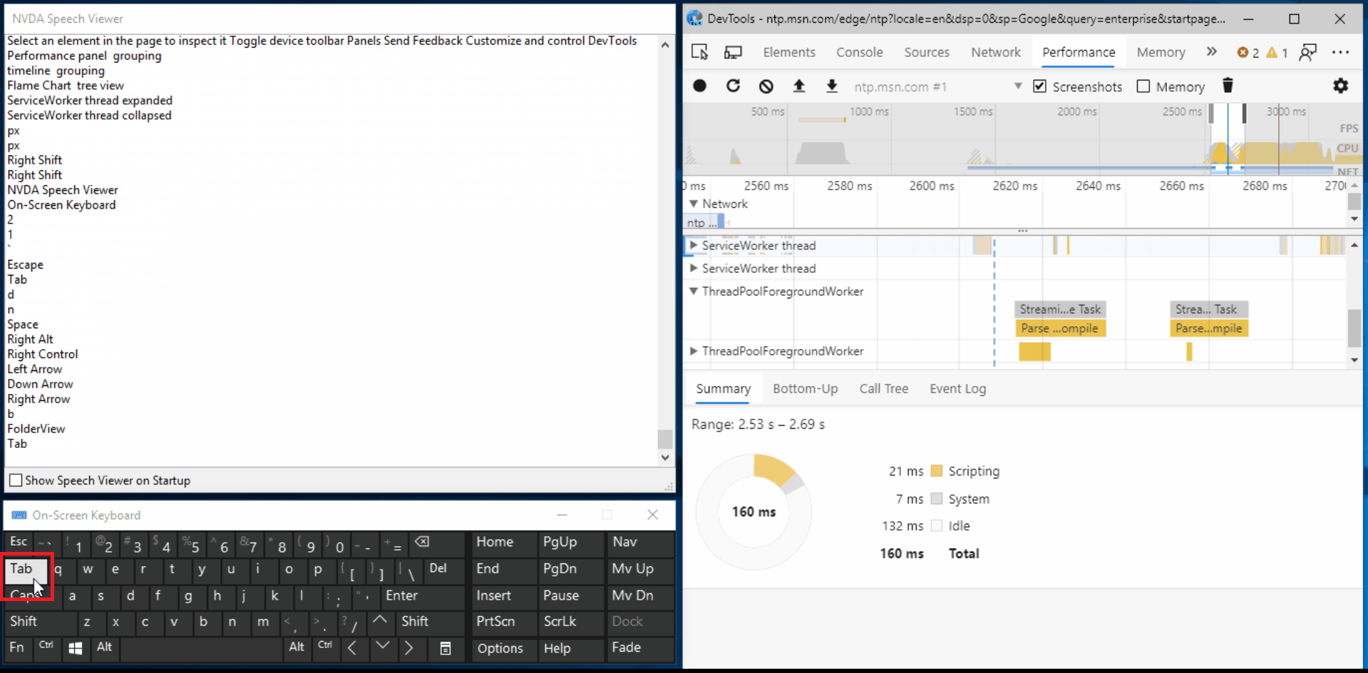 Das Leistungstool in den DevTools mit Verbesserungen bei der Tastaturnavigation und Der Sprachausgabe