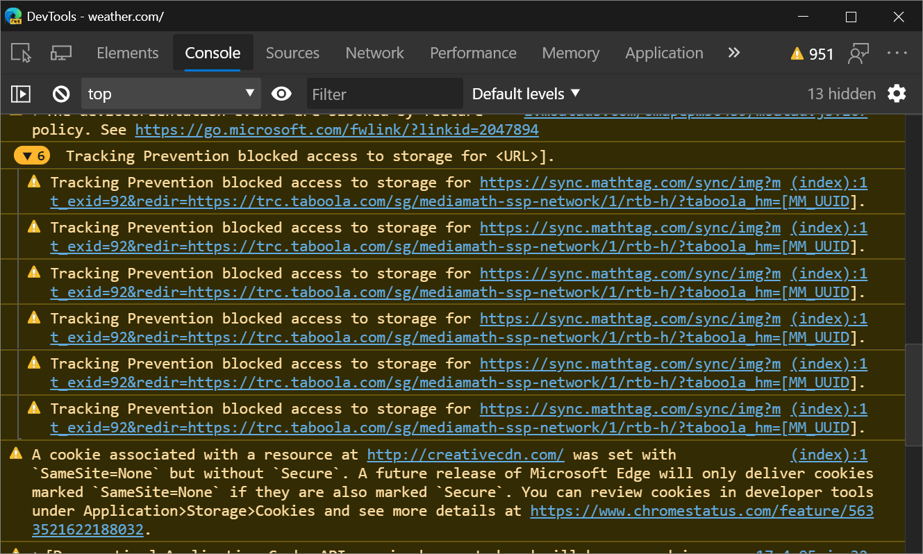 Nachrichten in der Konsole, wenn die Nachverfolgung der Verhinderung den Zugriff auf den Speicher für einen Tracker blockiert