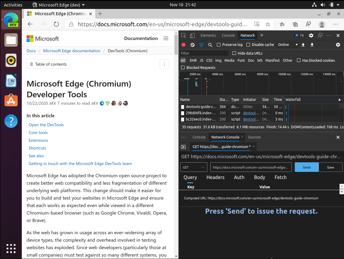 DevTools in Microsoft Edge für Linux