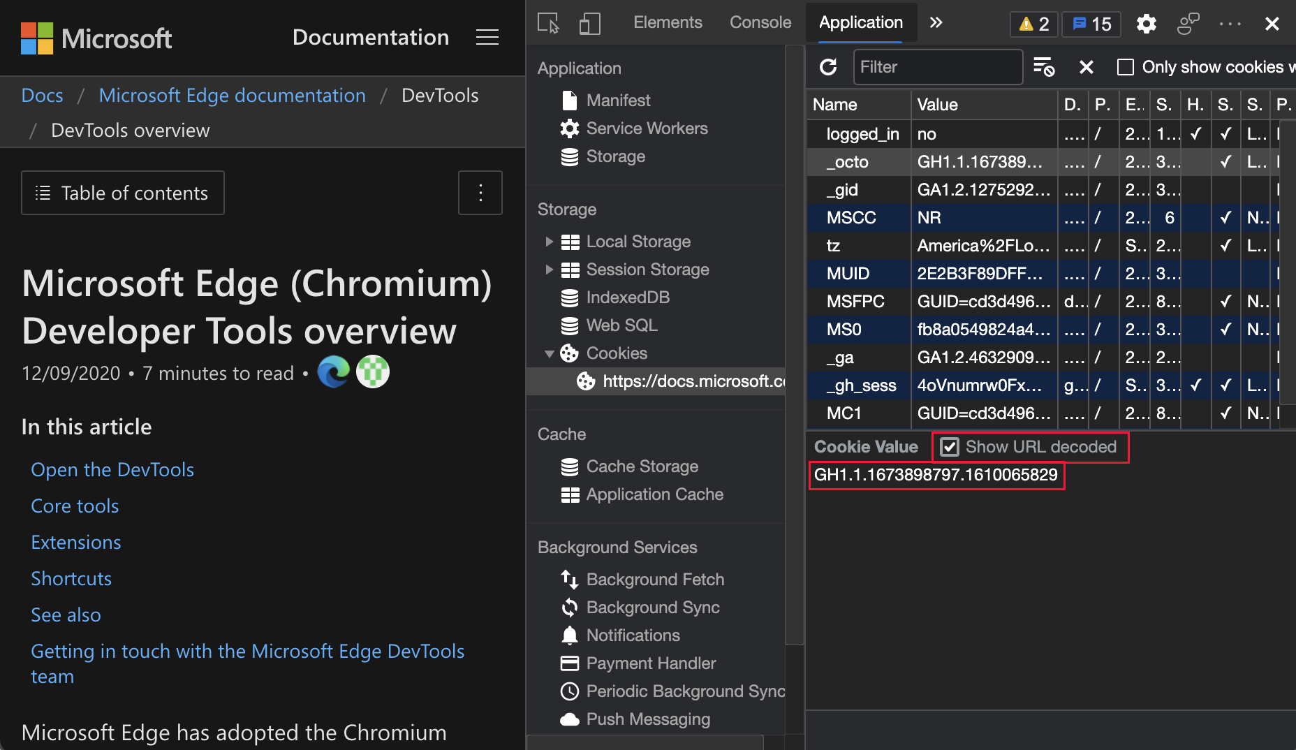 Option zum Anzeigen von URL-decodierten Cookies