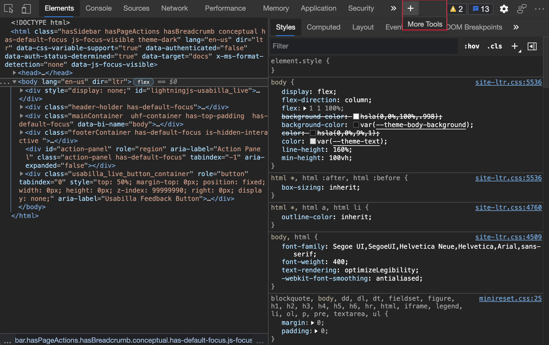 Weitere In DevTools hervorgehobene Tools