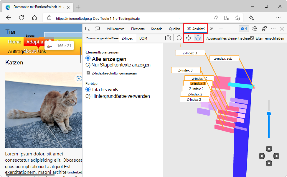 Aktualisierte Benutzeroberflächen- und Kamerasteuerelemente in der 3D-Ansicht